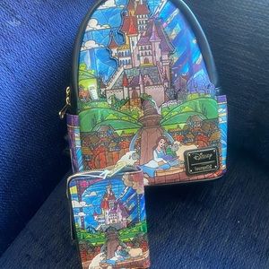 Disney Princess Castle Series Belle Loungefly Mini Backpack with matching wallet